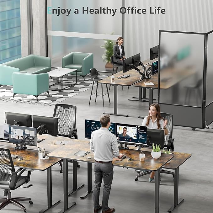 Dual Motor Electric Standing Desk with One Piece Desktop, 48 x 24 Inch Adjustable Height Sit to Stand Up Desk for Home Office, Work & Study, White Frame & Brown Desktop (2 Packages)