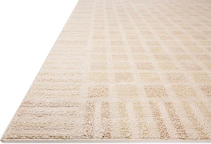 Loloi Chris Loves Julia Calvin Collection CLV-03 Bone/Natural 5'-3" x 7'-6" Area Rug Checkered Neutral Soft Living Room Bedroom Carpet