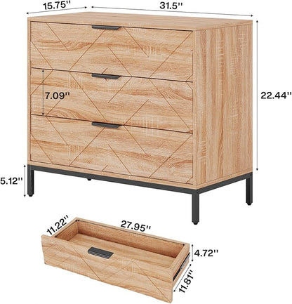 Tribesigns Wooden Nightstand Set of 2 with 3 Drawers, 31" Wide Night Stand with Metal Legs, Modern Large Bedside End Table for Bedroom, Living Room