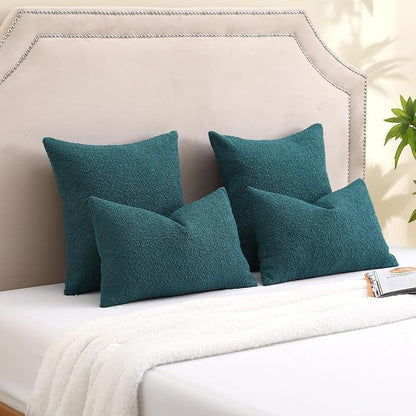FUTEI Pack of 2 Teal Green Decorative Throw Pillow Covers 12x20 Inch Soft Cozy Solid Boucle Textured Lumbar Pillow Cases,Modern Home Decor for Couch Bed Living Room