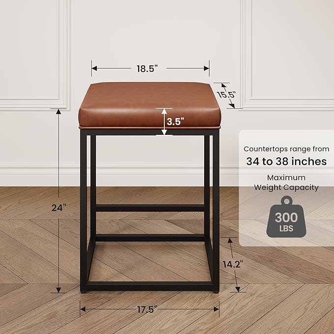 PHI VILLA Brown Bar Stools - 24 inch Counter Stools for Kitchen Island, Counter Height Bar stools