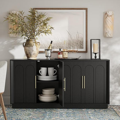 Sideboard Buffet Cabinet with Storage, Modern Accent Cabinet with Arched Doors, 67" Large Modular Media Console, Minimalist Credenza for Living Room Kitchen Dining Room Entryway, Black