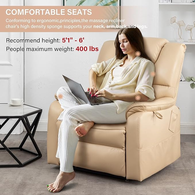 Power Lift Recliner Chair Recliners for Elderly,Lay Flat Air Leather Recliner with Heat and Massage,Dual Motor Lounge Recliners for Living Room