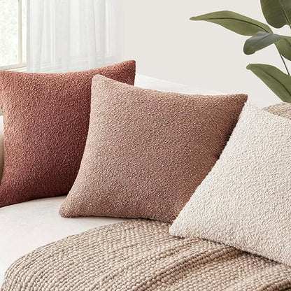 Foindtower Pack of 2 Textured Boucle Throw Pillow Covers Accent Solid Decorative Pillow Cases Cozy Woven Couch Cushion Case for Sofa Bedroom Living Room Home Decor 20x20 Inch Orange Rust Red