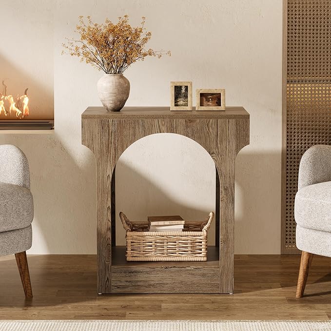 Tribesigns Wood End Table Set of 2, Side Table with Storage Space for Living Room, Narrow Nightstand for Bedroom, Gray