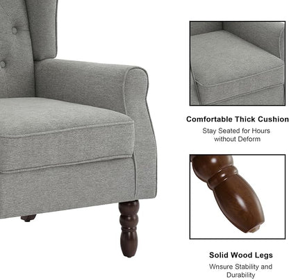 Accent Chair, Upholstered Armchair with Button Tufted High Back & Solid Wood Legs, Comfy Wingback Reading Single Sofa Chair for Small Spaces, Living Room, Bedroom (Light Grey, Set of 1)