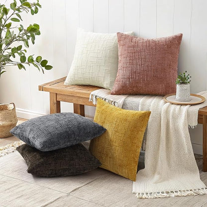 decorUhome Pink Chenille Throw Pillow Covers 24x24 Set of 2 Thick Textured Slubby Couch Pillow Covers Farmhouse Accent Modern Neutral Decorative Pillow Cases for Bed Sofa Living Room