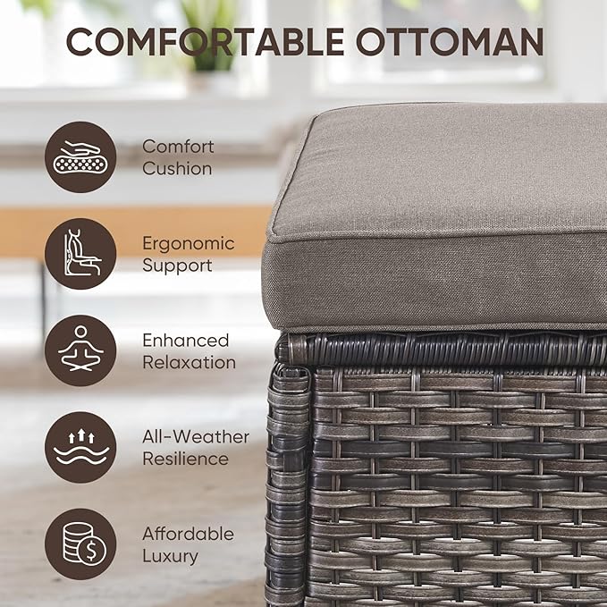 Swivel Patio Chairs sofa Set of 8 with 6" Thick Cushion - Wicker Outdoor Swivel Rocker Patio Chair ,Sofa/Glass coffee table, High Back Comfortable Outdoor Glider Chairs - Gery Wicker | Gery Cushions