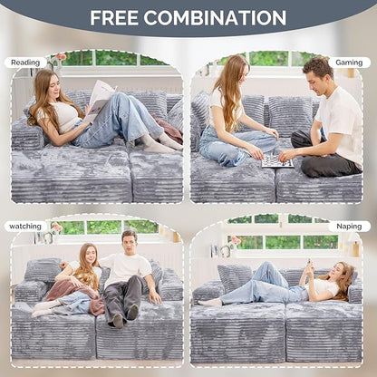 131'' U Shaped Sectional Couches with Chaise Lounge, No Assembly Required Deep Seat Modular Cloud Sofa for Living Room 1PCS, Bedroom(Light Gray)