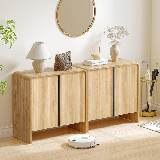 BERRYMERRY 2 Door Fluted Sideboard Buffet Cabinet with Storage, Modern Wood Cabinet with Adjustable Shelves for Living Room, Dining Room (Light Wood 4 Doors)