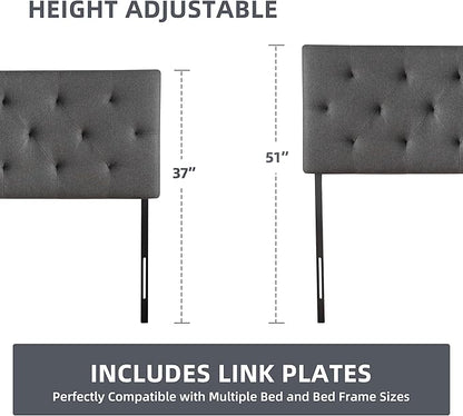 Linen Upholstered Headboard Full Size, Modern Diamond Tufting Solid Wood Full XL Headboard Only, Adjustable Height from 37” to 51” Head Board, Bed Frame or Wall Mount Headboards, Dark Grey