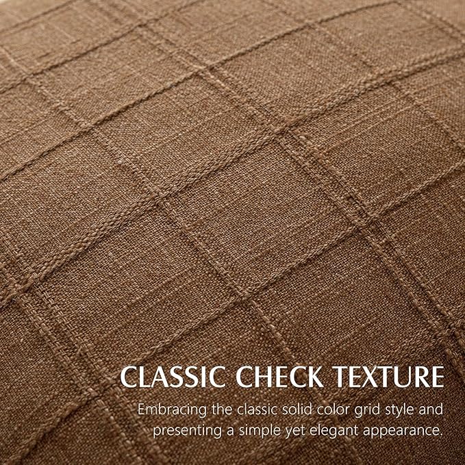 Foindtower Set of 2 Decorative Linen Check Throw Pillow Covers Neutral Farmhouse Lumbar Cushion Covers Modern Boho Home Decor for Sofa Chair Couch Bedroom Living Room,12×24 Inch,Brown Hazel