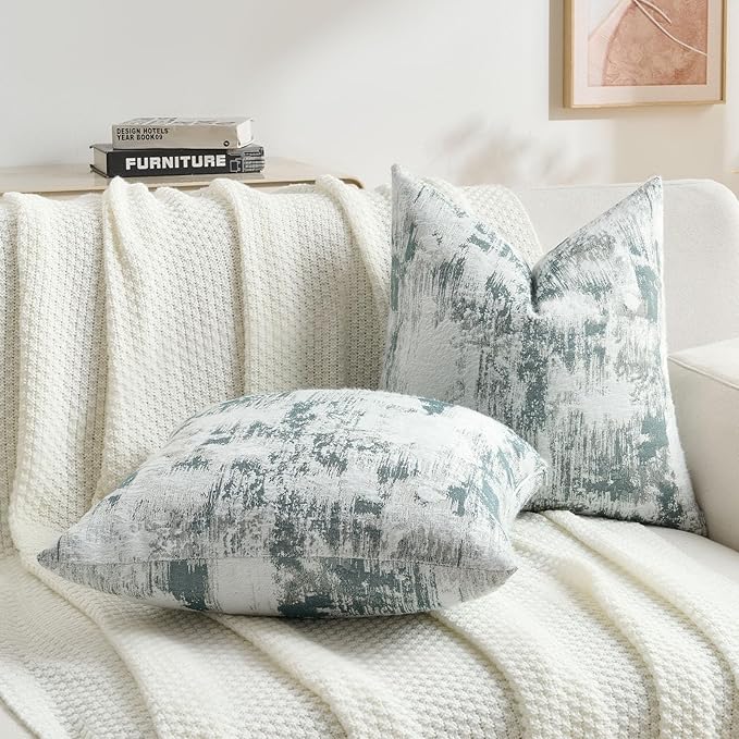 FUTEI Teal White Decorative Throw Pillow Covers 20x20 Inch Set of 2,Soft Faux Cashmere Jacquard - Textured & Cozy Cushion Case,Modern Home Decor for Couch Bed Living Room