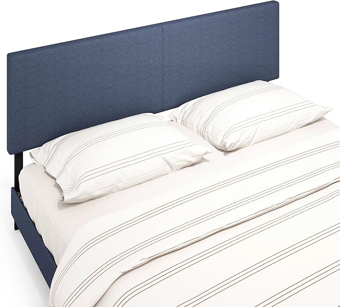 Furinno Roanne Headboard King Size, Plain Upholstered Wooden Headboard, Bed Frame Mount Head Board, Easy Assembly, for Bedroom, Dorm, Blue Denim