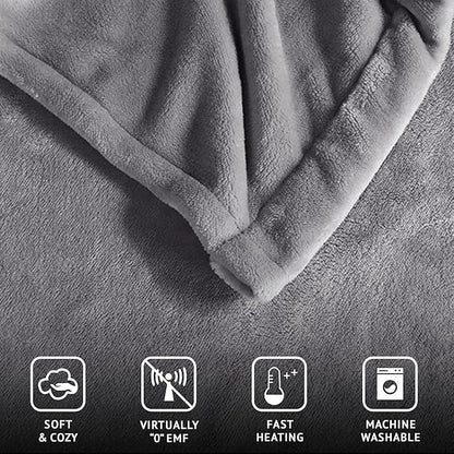 Beautyrest Heated Electric Blanket for Cold Weather, Fast Heating Heated Blanket, Auto Shut Off, Virtually Zero EMF, Multi Heat Setting, UL Certified, Grey King (90 inx100 in)