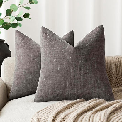 Foindtower Pack of 2 Soft Textured Throw Decorative Pillow Covers Square Accent Solid Cushion Cover Cozy Farmhouse Pillow Case with Zipper for Couch Sofa Bedroom Living Room 26x26 Inch, Charcoal