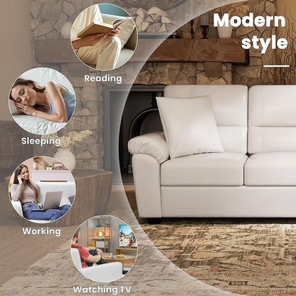 Morden Fort Faux Leather Chair, Modern Luxury Furniture with Removable and Easy Clean Cushions, Skin-Friendly Leather Accent Chairs for Living Room Apartment Office Lounge Comfy Reading Chair, White