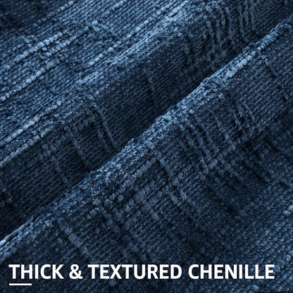 decorUhome Navy Blue Chenille Throw Pillow Covers 20x20 Set of 2 Thick Textured Slubby Couch Pillow Covers Farmhouse Accent Modern Neutral Decorative Pillow Cases for Bed Sofa Living Room