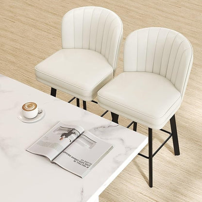 Swivel Counter Height Bar Stools Set of 4, 26'' Modern Barstools with Backs and Metal Legs, Upholstered Bar Chairs, Faux Leather White Stools for Kitchen Island Chairs