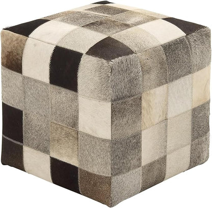 Deco 79 Leather Handmade Stool with Patchwork Pattern, 16" x 16" x 16", Multi Colored