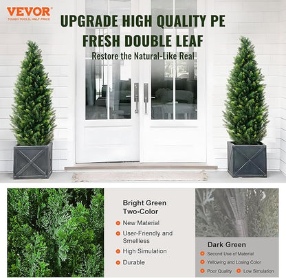 VEVOR Artificial Topiary Cedar Tree, 48 inch Tall (2 Pieces), with Extra Leaves & Pot Faux Evergreen Fake Pine Cypress Trees Plant, UV Rated Artificial Greenery Set for Home Decor Indoor/Outdoor