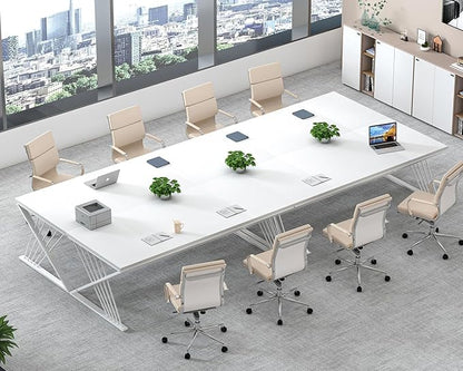 FOLUBAN 70.9" Modern Computer Desk with Z-Shaped Legs, Industrial Executive Home Office Desk for 2 Person, Large Writing Study Table for Bedroom, Gaming Workstation, White