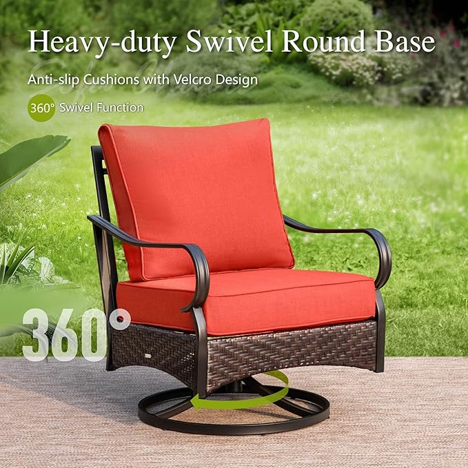 Sophia & William Patio Furniture Set with Fire Pit Table, 5 PCS Metal Outdoor Conversation Set Sofa Couch with Fire Pit Table, 4 Swivel Chairs for Outdoor Seating, Backyard, Porch(Red)