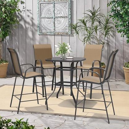 Amopatio Outdoor Bar Stools Set of 8, Bar Hight Patio Chairs, Sturdy High Back Outdoor Bar Chairs, All-Weather Textile Patio Bar Stools for Backyard, Porch, Balcony, Brown