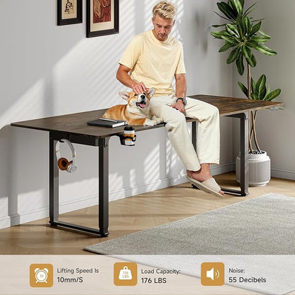 ONBRILL Standing Desk, 71x32 Inches Rectangle Stand Up Desk with 4 Legs, Dual Motor and Memory Controller, Adjustable Height from 28-46 Inches for Home and Computer Workstation, Rustic Brown