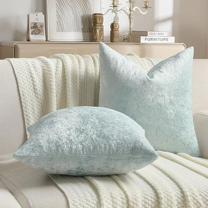 FUTEI Light Blue Flannel Throw Pillow Covers 22x22 Inch Set of 2,Soft Dimensional Textured Cushion Cases,Modern Home Decor for Couch Living Room