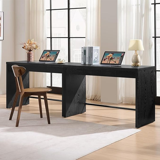 SICOTAS Home Office Executive Desk - 47-Inch Computer Desk with Drawer, Farmhouse Writing Study Desk with Storage,Boho Makeup Vanity Table for Bedroom (Black Oak, 2 Pieces)
