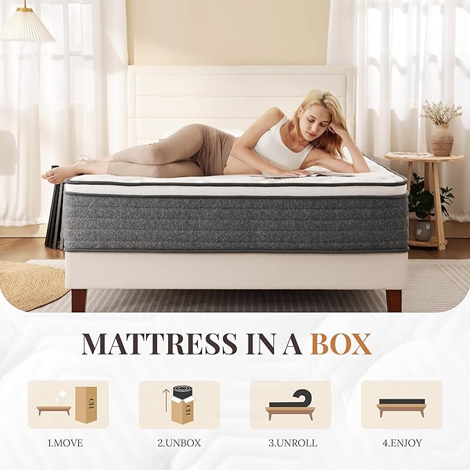 CH CHARME HOUSE King Size Mattress, 10 Inch Hybrid Mattress King Size, Medium Feel Foam and Individual Pocket Springs, Extra Edge Support, Pressure Relief, CertiPUR-US