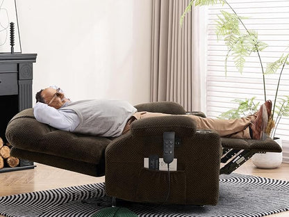 ABCASA Oversized Dual Motor Lay Flat Power Lift Recliner Chair with Massage, Heating, Lumbar Pillow, USB & Type-C Ports, Textile Lift Chairs Recliners, Large Recliner for Big & Elderly People - Brown