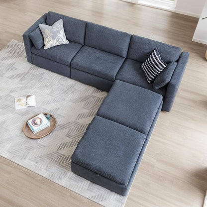 CHITA Oversized Modular Cloud Sectional Sofa Set, FSC Certified U Shaped Couch with Reversible Chaise Modular Sectional Couch, 112 inch Width,5 Seat Modular Sofa Includes 2 Storage Ottomans, Blue