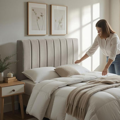 Hearth & Harbor Upholstered Queen Headboard - Easy Assemble Channel Stitched Headboard Queen Size - Wall Mounted Headboards with 3D Soundproof Wall Panels Peel & Stick Floating Headboards, Silver