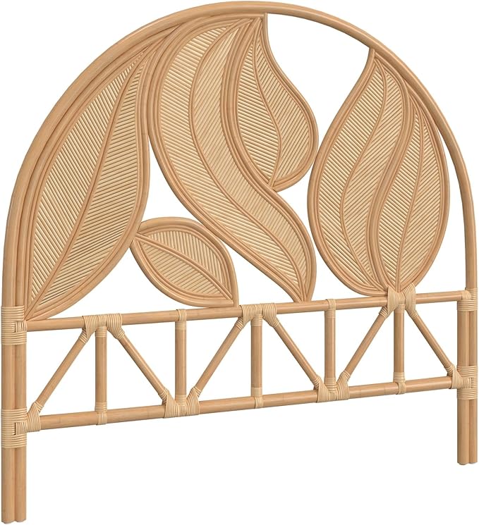 Kouboo Palm Springs Rattan Headboard for Full Size Beds Natural Boho Style with Intricate Palm Leaf Pattern and Arch Perfect for Coastal Beach Bedroom Made from Rattan 54 in Wide from