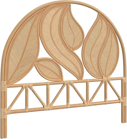 Kouboo Palm Springs Rattan Headboard for Full Size Beds Natural Boho Style with Intricate Palm Leaf Pattern and Arch Perfect for Coastal Beach Bedroom Made from Rattan 54 in Wide from
