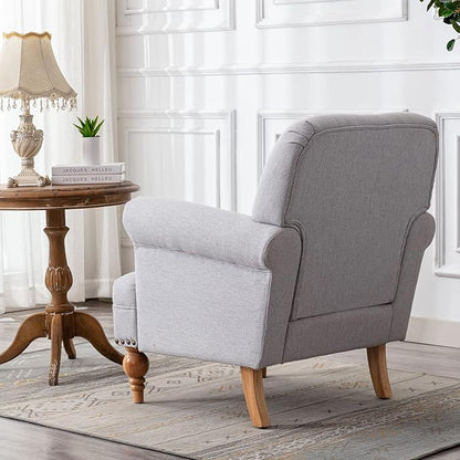 Modern Linen Accent Chairs Set of 2 Comfy Reading Chairs Upholstered Lounge Chair Single Sofa Couch for Bedroom/Living Room, Grey