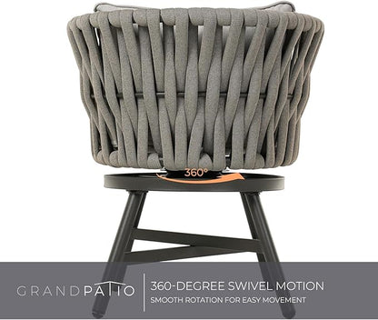 Grand patio 9-Piece Outdoor Dining Set for 8, Patio Dining Furniture Set for 8 Swivel Rope Wicker Chairs & 1 Expandable Rectangular Dining Table, Light Gray Brown