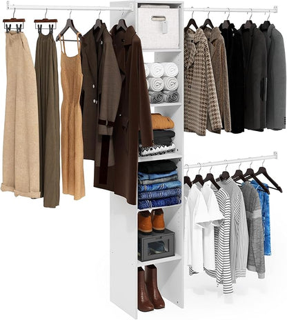 Furinno FANO Closet Organizers and Storage, Closet Storage Organizer with 3 Hanging Bars, Wardrobe Closet Shelf Towers, for Wardrobe, Bedroom, Living Room, White