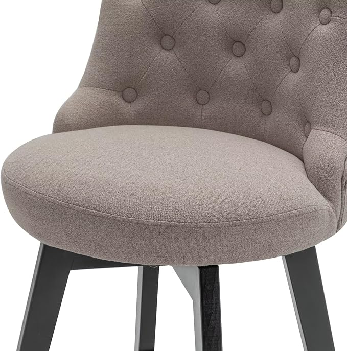 MINCETA Set of 4 Upholstered Bar Stools - 26 Inch Swivel Counter Height Stools with Low Tufted Back, Footrest & Performance Fabric - Round Seat for Kitchen Island & Home Bar Taupe