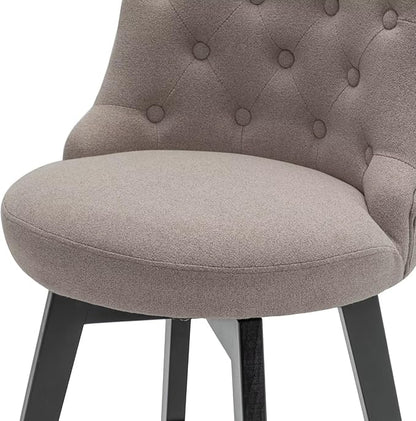 MINCETA Set of 4 Upholstered Bar Stools - 26 Inch Swivel Counter Height Stools with Low Tufted Back, Footrest & Performance Fabric - Round Seat for Kitchen Island & Home Bar Taupe