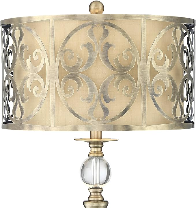 Possini Euro Design Doris Traditional Table Lamp with Clear Square Riser 32" Tall Brass Metal Candlestick Double Drum Shade for Bedroom Living Room House Home Bedside Nightstand Office Family