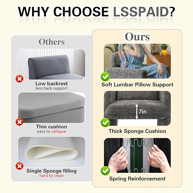 LSSPAID Modern Accent Chairs, Chenille Fabric Armchairs for Living Room, Comfy Upholstered Leisure Single Sofa Chair with Lumbar Pillow for Bedroom, Balcony, Office (Charcoal, Set of 1)