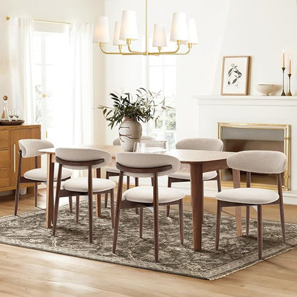 COLAMY Wooden Dining Chairs Set of 4, Modern Fabric Upholstered Kitchen Side Chairs, Farmhouse Dining Room Chairs with Foot Pegs, Beige