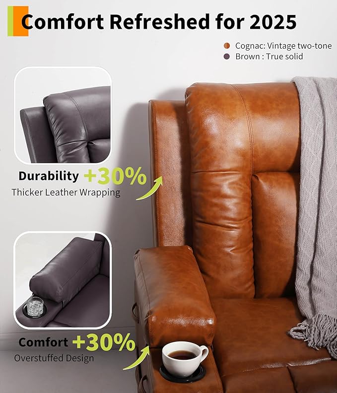 GarveeHome Power Lift Recliner Chair - Heat and Massage, PU Leather Electric Lift Recliner Chair for The Elderly, Adjustable Back and Legs, Designed for The Elderly and People with Mobility impaired