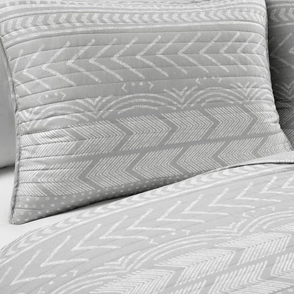 Lush Decor Hygge Geo Pattern Striped 3 Piece Quilt Bedding Set, Full/Queen, Light Gray