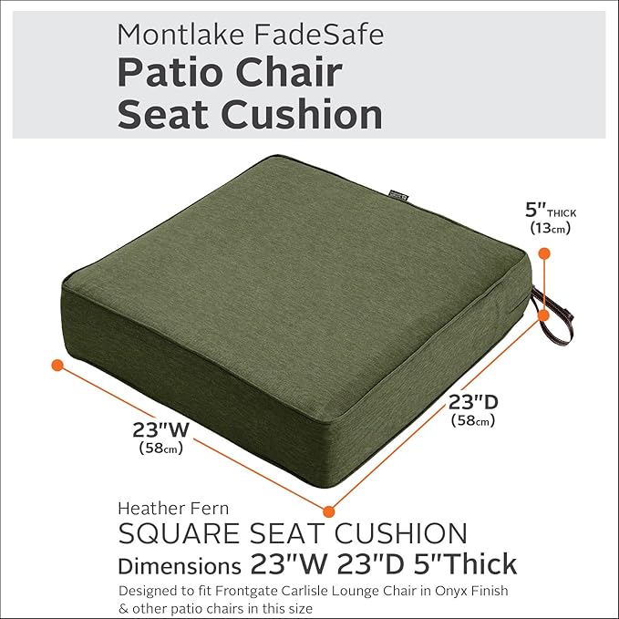 Classic Accessories Montlake FadeSafe Water-Resistant Patio Cushion Set, 23 x 23 x 5 Inch (seat), 21 x 20 x 4 Inch (back), Heather Fern