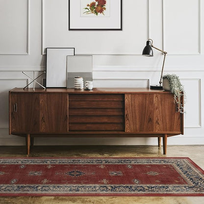RUGGABLE Washable Vintage Area Rug – Verena Amber Red 9x12, Stain-Resistant, Non-Slip – Large Machine Washable Rugs for Living Room, Bedroom, Hallway, Entryway & Office–with Cushioned Pad