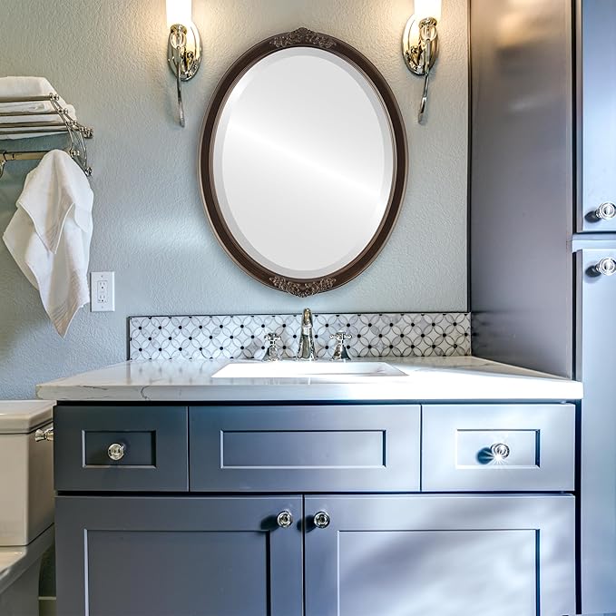 OVALCREST Oval Beveled Wall Mirror for Home Decor - Athena Style - Rubbed Bronze - 26" x 20" Outside Dimensions